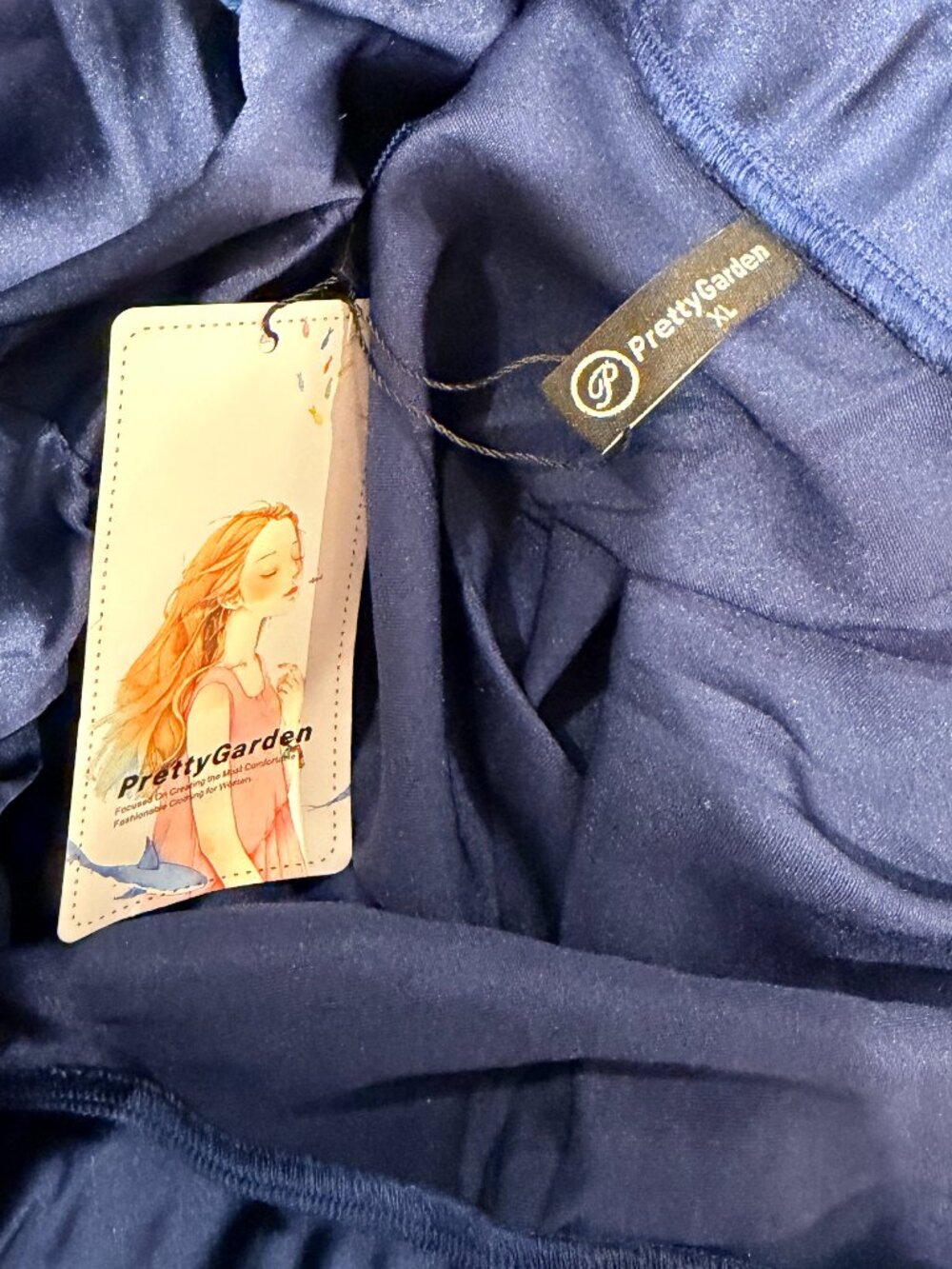 Navy Blue Stretch Satin Midi A-Line Skirt Size XL NWT - Picture 7 of 10